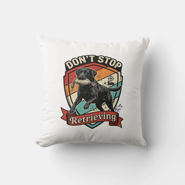 Hör nicht auf, schwarzen Labradorhund Ente Retro z Kissen (Vorderseite)