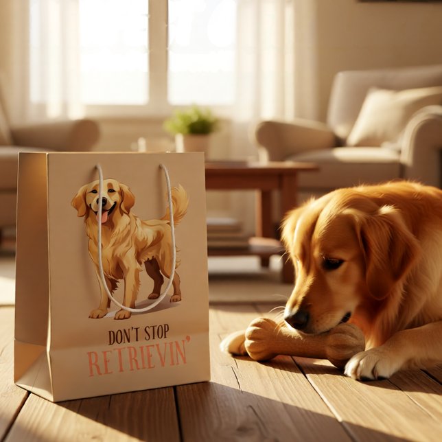 Hör nicht auf zu reiten - Hundeliebhaber - Goldene Mittlere Geschenktüte (Don’t Stop Retrievin’ Golden Retriever Dog Lover Medium Gift Bag)