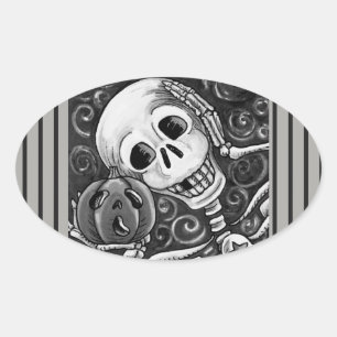 HÖRE DEINEM KÜRBIS ZU, HALLOWEEN-SKELETT-STICKER OVALER AUFKLEBER