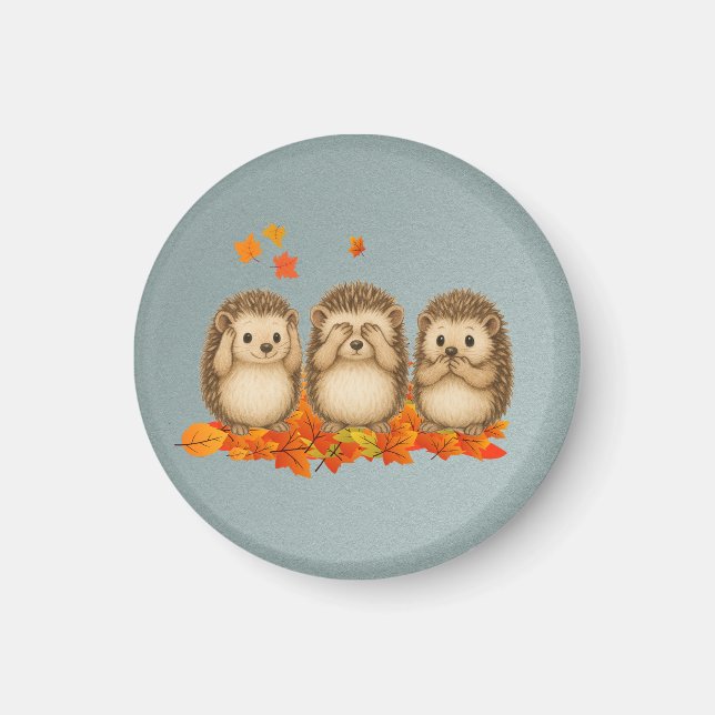 Hören, sehen und sprechen kein Böses Igel Blätter Magnet (Vorne)