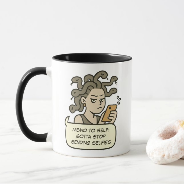 Hören Sie auf, Selfy, Funny Medusa, griechische My Tasse (Mit Donut)