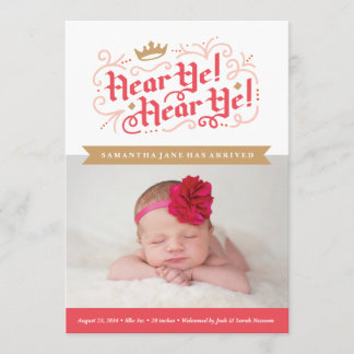 Hören Sie! Hören Sie! Geburtsankündigung in Gold Ankündigung