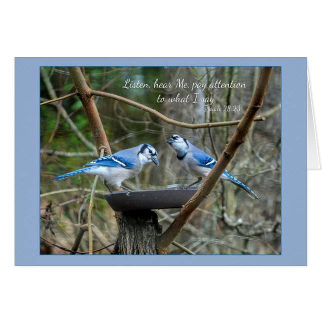 Hören Sie, hören Sie mich Blue Jay Parakaleo-Notiz (Vorderseite (Horizontal))