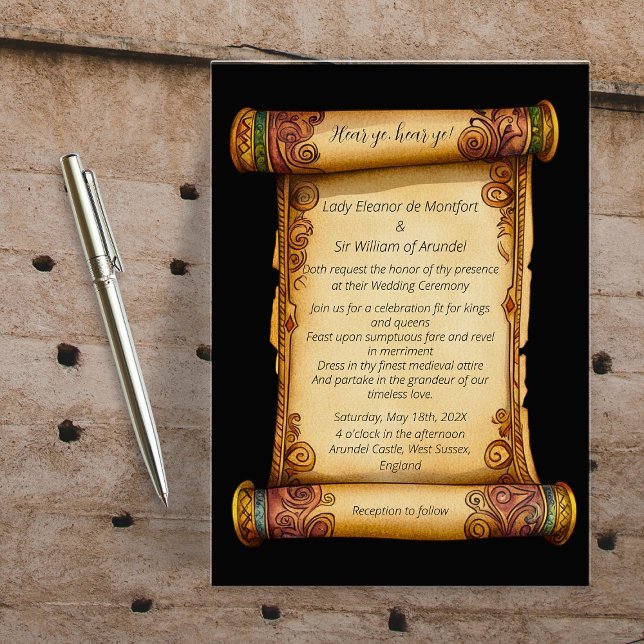 Hören Sie Ihre mittelalterliche Rolle Verzierte Ho Einladung (Hear Ye Medieval Scroll Ornate Wedding Invitation)