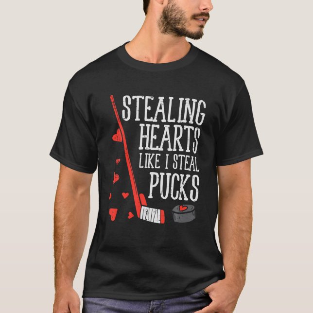 Hören stehlen, wie ich stehle Pucks Eishockeyschlä T-Shirt (Vorderseite)