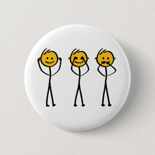 Horen, zien en zwijgen tekening. Drie Aapjes Button