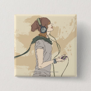 Hörende Musik der jungen Frau Button