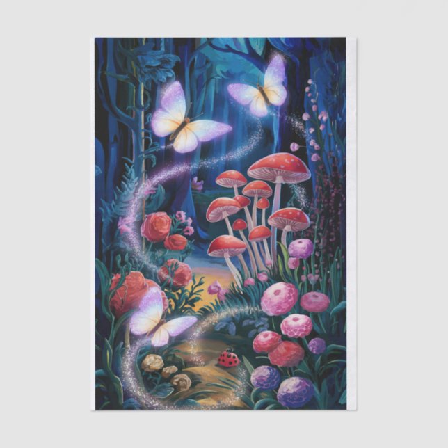 Hörender Flügel, Schmetterlinge verzauberter Wald Seidenpapier (Vorderseite)