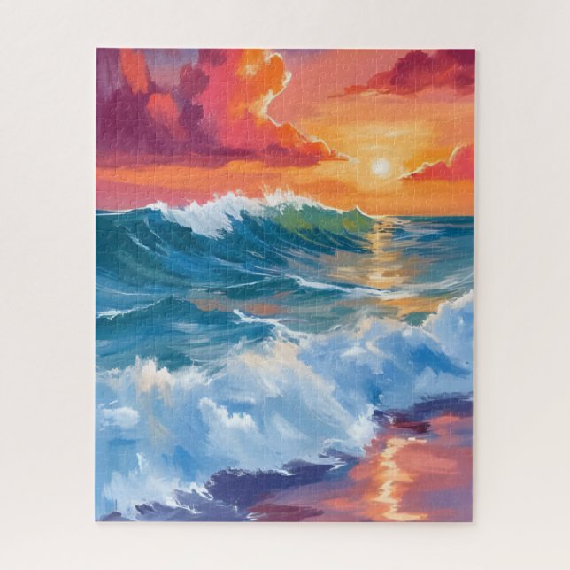 Horizon of Light | Ocean Waves Sunset Watercolor Puzzle (Vertikal)