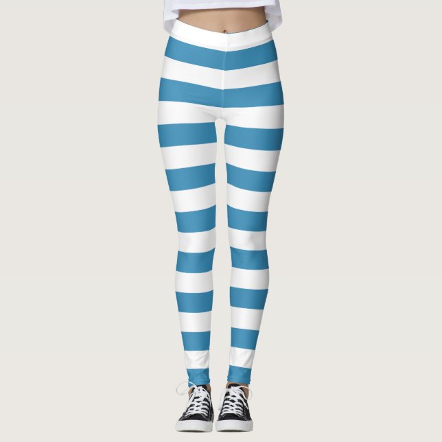 Horizontal gestreift, blau und weiß leggings (Vorderseite)