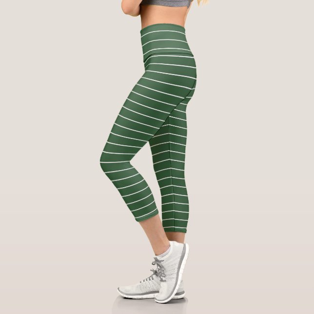 Horizontal gestreift, grün und weiß capri leggings (Links)