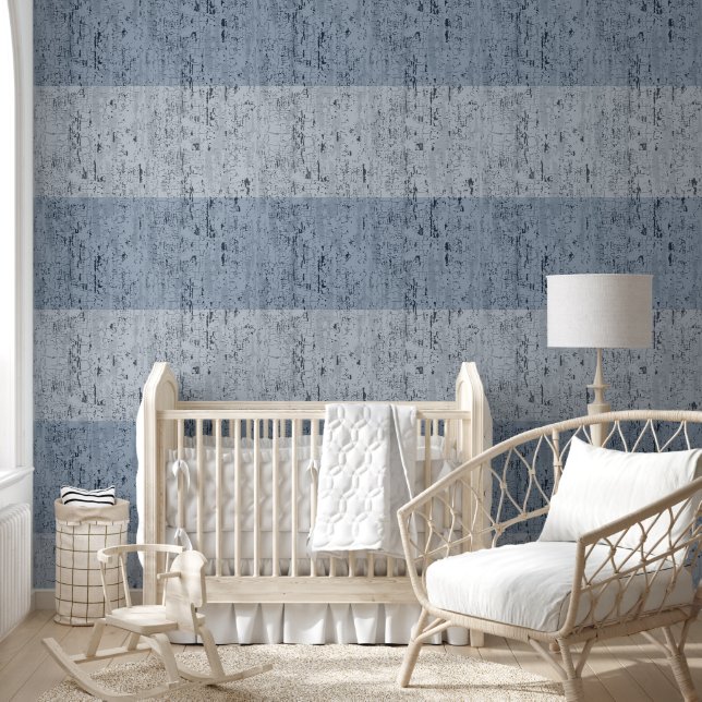 Horizontal gestreifte Crackle Textur Blau und Grau Tapete (Kinder)
