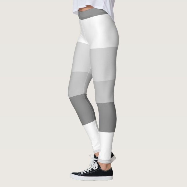 Horizontal gestreiftes Muster grau und weiß Leggings (Links)