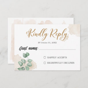 Horizontal-Hochzeitskarte für Goldgrün RSVP Karte