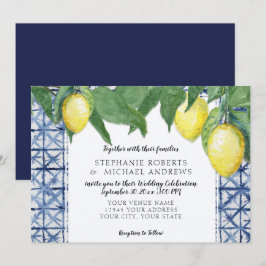Horizontal Navy Blue White Shibori w Lemon Zweig Einladung