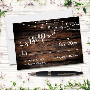 Horizontal Rustic Wood & Light Strings Event RSVP Karte
