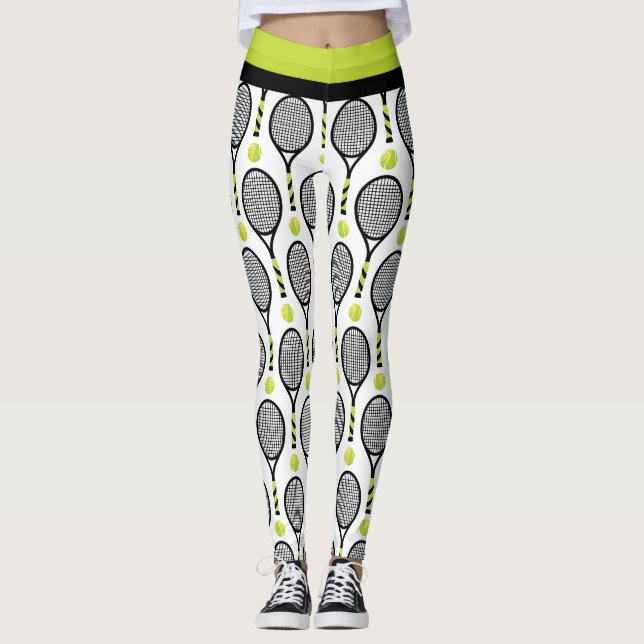 🎾 Horizontal Schwarz und Grün Tennis 🎾 Leggings (Vorderseite)