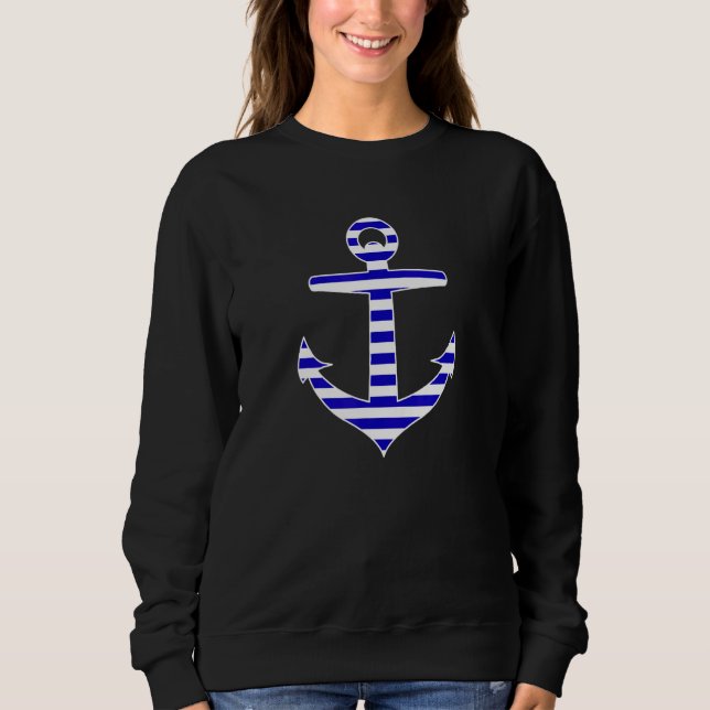 Horizontal Striped Anchor  Cool Nautical Sweatshirt (Vorderseite)
