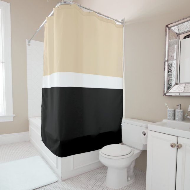 Horizontal Taupe Black Retro Moderne Strickfeder Duschvorhang (Beispiel)