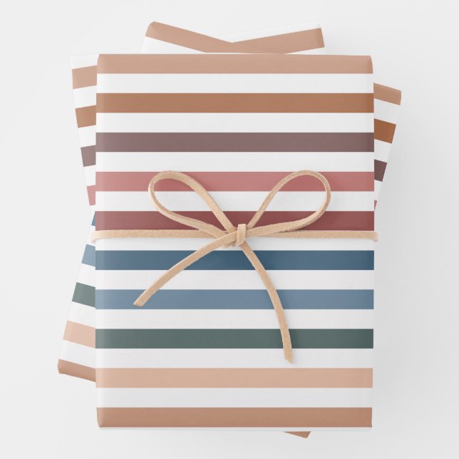 Horizontal Terracotta and Teal Stripes Geschenkpapier Set (Beispiel)