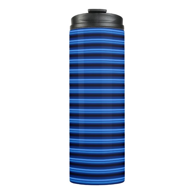 Horizontale Bars aus blauem Metall Thermosbecher (Vorderseite)