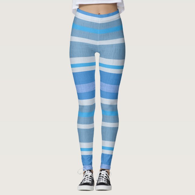 Horizontale blaue Schatten Leggings (Vorderseite)