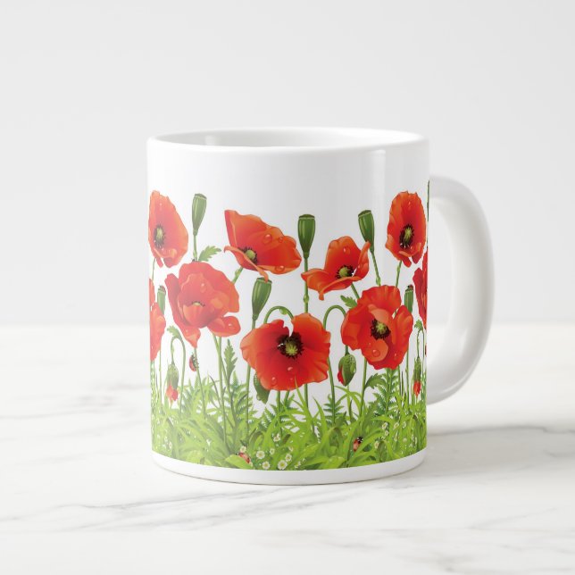 Horizontale Grenze mit rotem Mohn Jumbo-Tasse (Vorderseite Rechts)