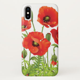 Horizontale Grenze mit roter Mohnblume iPhone X Hülle