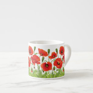 Horizontale Grenze mit roter Mohnblume Espressotasse