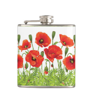 Horizontale Grenze mit roter Mohnblume Flachmann