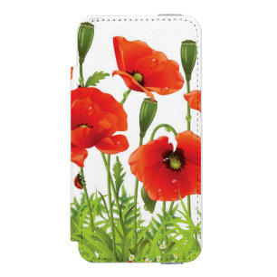 Horizontale Grenze mit roter Mohnblume Incipio Watson™ iPhone 5 Geldbörsen Hülle