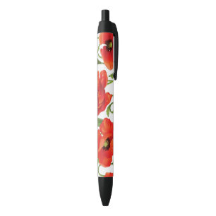 Horizontale Grenze mit roter Mohnblume Kugelschreiber