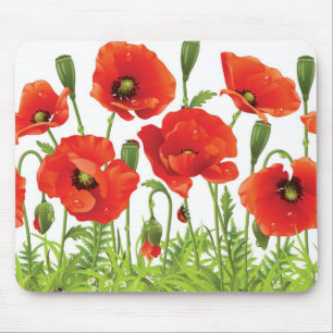 Horizontale Grenze mit roter Mohnblume Mousepad