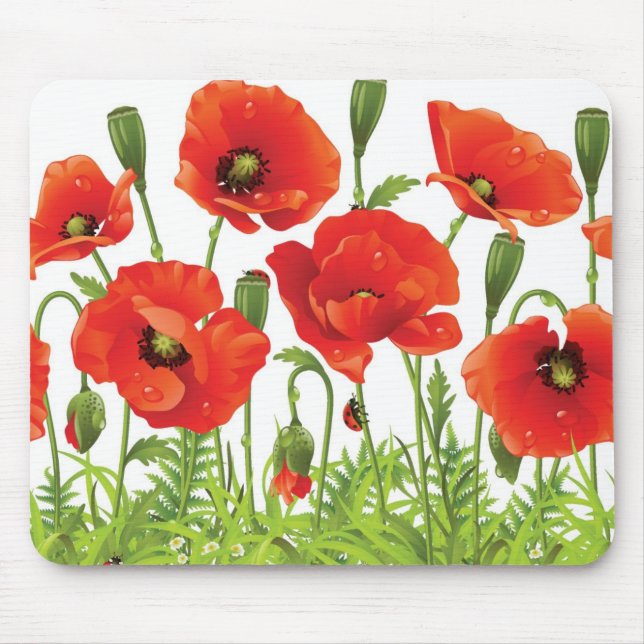 Horizontale Grenze mit roter Mohnblume Mousepad (Vorne)