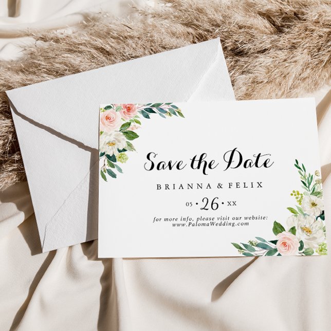 Horizontale Hochzeit mit einfachem Blumengrün Save The Date (Von Creator hochgeladen)