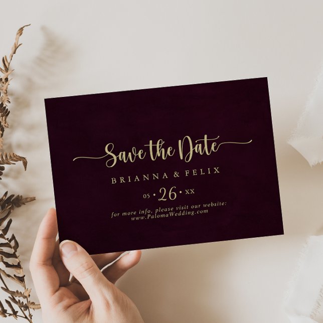 Horizontale Hochzeit mit Gold Burgundy Save The Date (Von Creator hochgeladen)