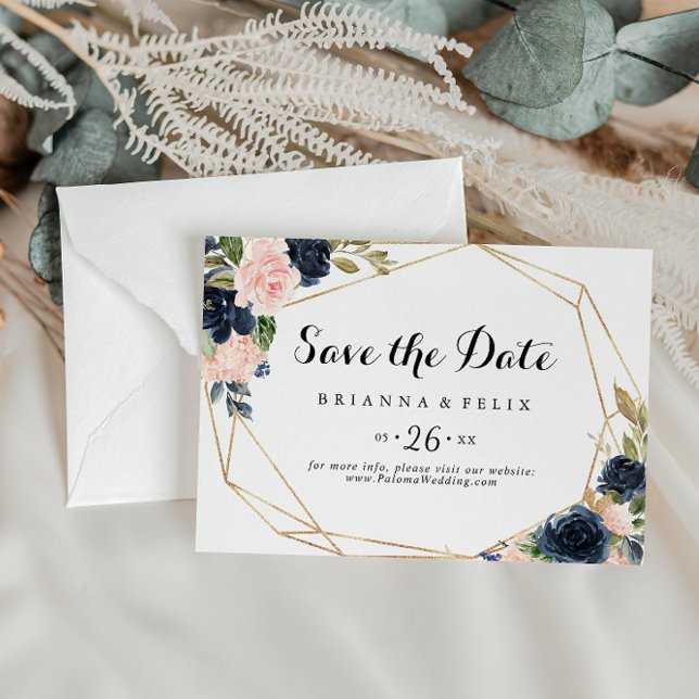 Horizontale Hochzeit mit goldener Geometrie Save The Date (Von Creator hochgeladen)