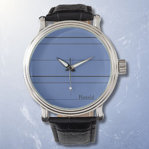 Horizontale Linien, schwarze Streifen auf Blau Armbanduhr