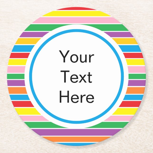 Horizontale Regenbogenstreifen für benutzerdefinie Runder Pappuntersetzer (Vorderseite)