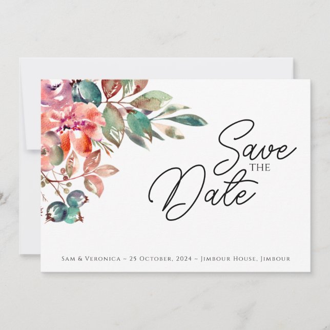 Horizontale Save the Date-Karte für den romantisch Date (Vorderseite)