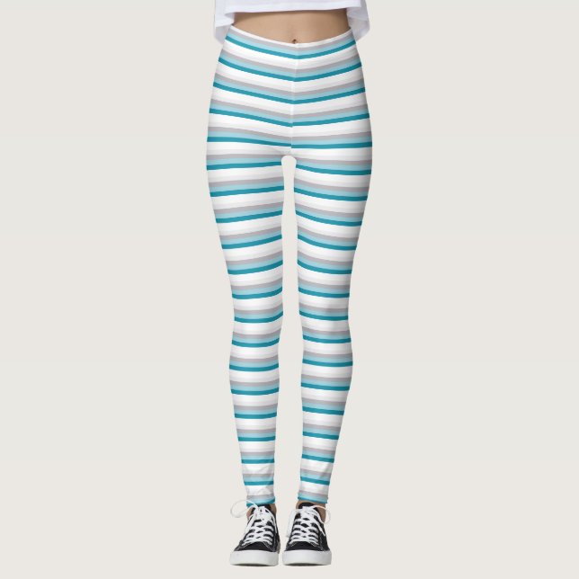 Horizontale Streifen Blaues, grau gestreiftes Must Leggings (Vorderseite)
