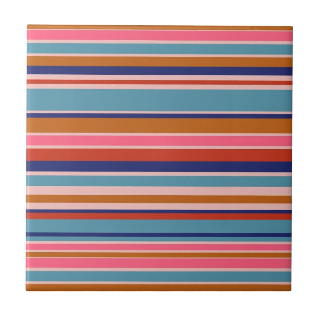 Horizontale Streifen blaurosa Terracotta Retro Fliese (Vorderseite)
