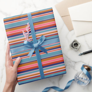 Horizontale Streifen blaurosa Terracotta Retro Geschenkpapier