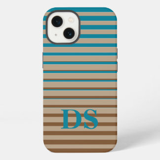 Horizontale Streifen, braun und blau, Monogramm iPhone 13 Hülle