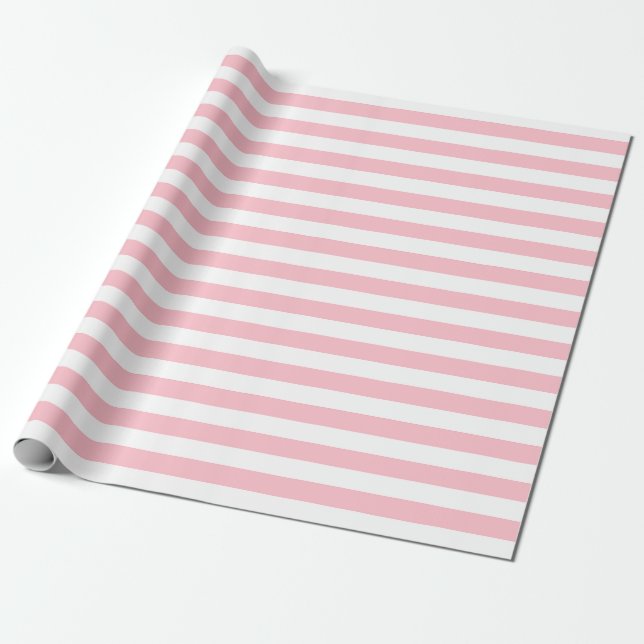 Horizontale Streifen in rosa und weißem Medium Geschenkpapier (Ungerollt)