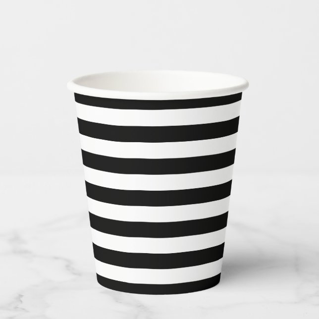 Horizontale Streifen in Schwarz und Weiß Pappbecher (Vorderseite)