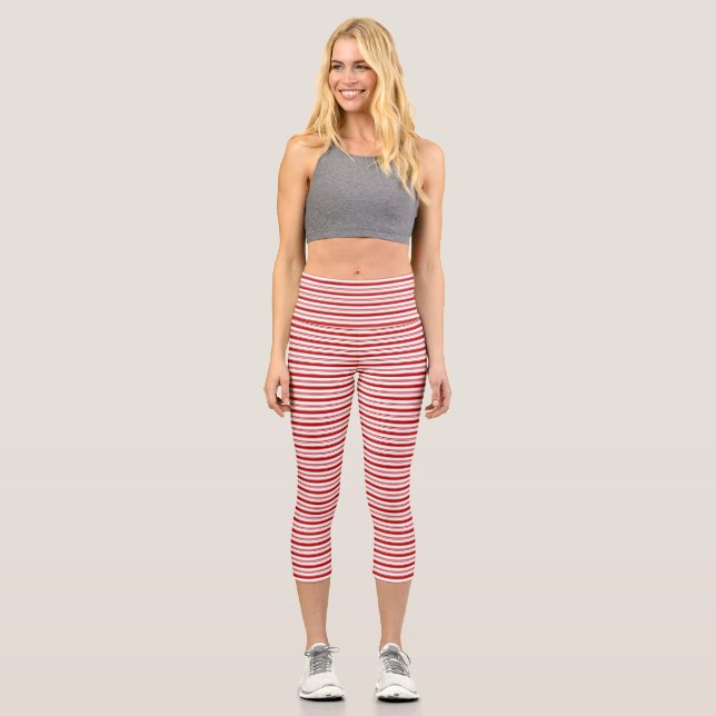 Horizontale Streifen rot und weiß Capri Leggings (Vorderseite)