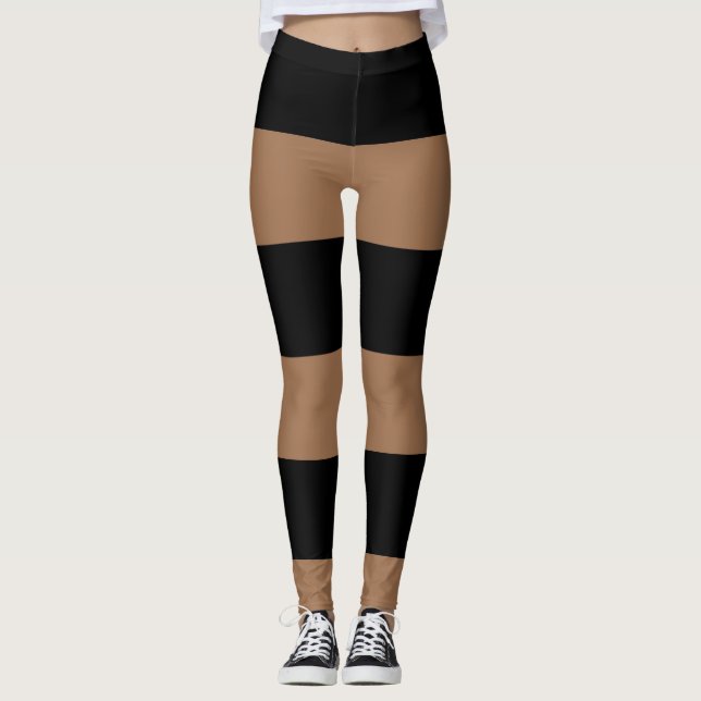 Horizontale Streifen Schwarz-Braun-Streifen Leggings (Vorderseite)