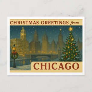Horizontale Vintage-Chicago-Weihnachts-Postkarte Feiertagspostkarte