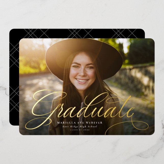 Horizontaler Abschluss mit einfachem Skriptgold Folieneinladung (Vorderseite/Rückseite)